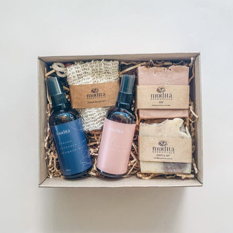 energy and slumber Mist sprays with handmade soaps and mitt gift pack