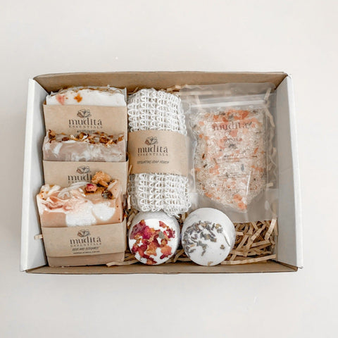 Self-care-pamper-gift-pack with handmade soap, shower steamers , bath salts 